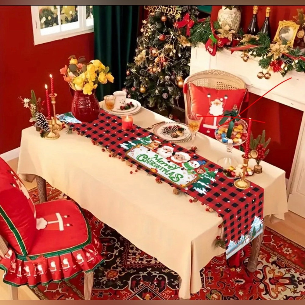 Table Runner Merry Christmas Santa 70.8""x13.8"